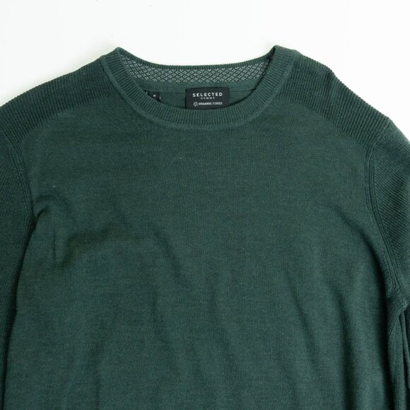 Selected Homme Crewneck Sweater Green Mens Medium Organic Cotton Slhallen - Picture 3 of 13